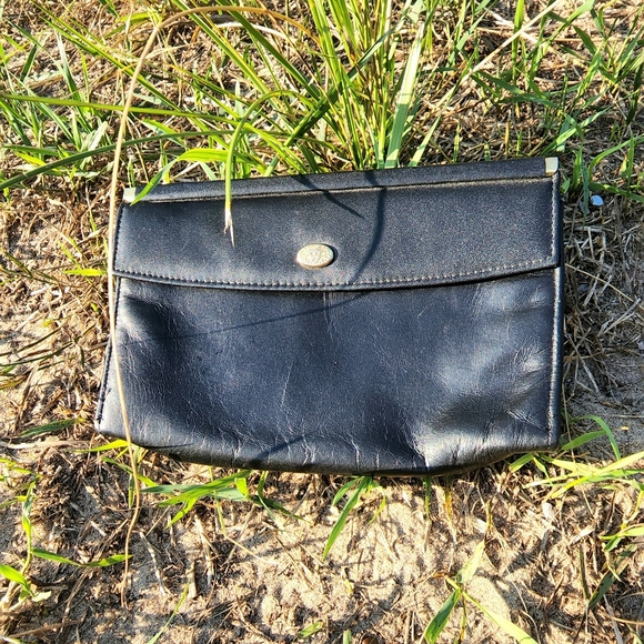 Vintage calf hide black leather clutch wallet pouch Anne Klein by St. Thomas - Picture 1 of 11